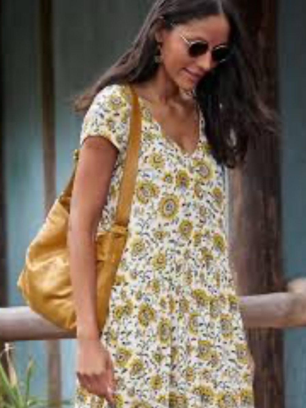 Garnet Hill Marina Crepe Dress in Gold Vines Floral Size Medium - Picture 5 of 9